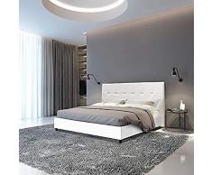 Talamo Italia Letto Matrimoniale con Testiera, Made in Italy, Struttura in Legno ed Ecopelle, 172x203xh100 cm, Colore Bianco