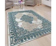 Tappeto Pelo Corto Soggiorno Aspetto 3D Design Orientale Ornamenti in Celeste, Dimensione:80x150 cm