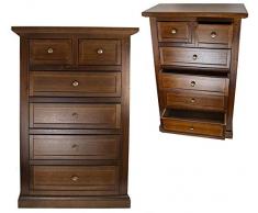 Maurys Arte Povera Mobile Cassettiera In Legno Massello Noce 4 + 2 Cassetti Capiente 62 x 37,5 x 94h cm Già Montato