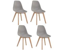 Y&D Home - Set di 4 sedie da pranzo con seduta in plastica e gambe in legno massello naturale, per soggiorno, camera da letto, sala dattesa, ufficio, caffè, reception, colore: grigio