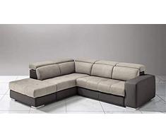 Dafne Italian Design Divano Letto angolare 3 posti con penisola a Sinistra. Similpelle Elephant, Similpelle Effetto Nabuk Light Grey (cm. 266 x 230 x 94h)