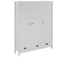 Ksodgun Armadio a 3 Ante Hill Range Mobilia Guardaroba Armadio Alto Armadio Multiuso 127x50x170cm Bianco Pino Massiccio