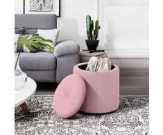 Furnish, 1 pouf ottomano contenitore rotondo imbottito poggiapiedi in lino pouf sedia letto panca scarpe bambini scatola giocattoli sgabello mungitura sgabello rosa