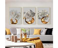 HMXQLW Quadro di lusso astratto con fiori e foglie dorate, per soggiorno, camera da letto, moderno, decorazione da parete, senza cornice (B, 3 x 50 x 70 cm)