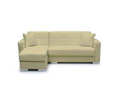 arredo Divano letto angolare Avada Chaise Lounge Reversibile Destra o Sinistra angolare con contenitore 3 posti 212 cm x 145 cm (Ecopelle, Beige)