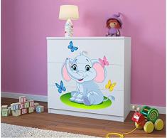 WFL GROUP Cassettone Bianco per Bambini - Cassettiera per Cameretta - Arredo Cameretta Bambini - Elefante