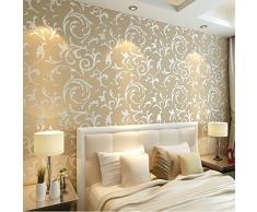 KeTian rotolo di carta da parati con dettaglio di moderno e lussuoso vittoriano damascato strutturato in rilievo per soggiorno camera da letto in tessuto non tessuto Beige 0.53mx10m= 5.3m2