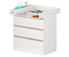 WOLTU Fasciatoio Baby con 3 Cassettoni Cassettiera in Legno per Cameretta Interni Bianco Unisex WT002+WT003