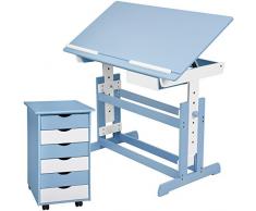 TecTake 800062 Scrivania per Bambini Regolabile in Altezza + Comò Cassettiera a Rotelle - Diversi Colori - (Blu | no. 401241)