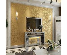 KeTian rotolo di carta da parati con dettaglio di moderno e lussuoso vittoriano damascato strutturato in rilievo per soggiorno camera da letto in tessuto non tessuto Gold Yellow 0.53mx10m= 5.3m2
