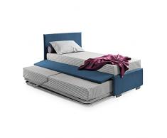 LettoFacile - Morph Letto Imbottito singolo in Tessuto con Letto Estraibile - Made in Italy (80 x 190 cm) (Azzurro)