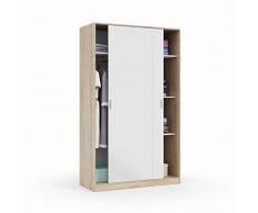Dmora Armadio Guardaroba, 2 Ante scorrevoli, Legno Bianco e Rovere, 120 x 200 x 50 cm