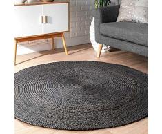 Ripaz Vouge - Tappeto in juta, rotondo, intrecciato a mano, 200 x 200 cm, colore: nero