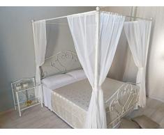 Letto matrimoniale in ferro battuto con baldacchino Sogno bianco decorato oro