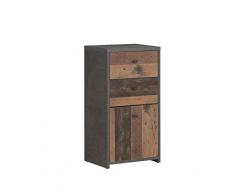 Newface - Comò con 1 anta e 2 cassetti, collezione Old-Wood Vintage, effetto cemento, taglia unica