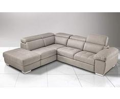 Dafne Italian Design Divano Letto angolare 3 posti con penisola a Sinistra. Similpelle Effetto Nabuk Beige (cm. 285 x 245 x 97h)