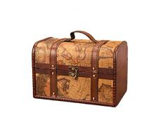 Scrigno del tesoro, pirati, cassapanca, in legno, grande scatola del tesoro, con manico, look vintage pirati, in legno massiccio marrone, stile coloniale con chiusura