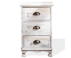 Rebecca Mobili Comodino Cassettiera 3 Cassetti Legno Paulownia Bianco Shabby Camera Ingresso (Cod. RE4268)