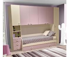 My Brand Germanvox Cameretta ragazze con armadio ponte, 2 letti, cassettiera,Reti incluse, colore bianco e lilla