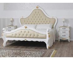 Simone Guarracino Luxury Design Letto Matrimoniale Bryanna Stile Barocco Decapé King Size Avorio e Foglia Oro Ecopelle Champagne Bottoni Crystal SW
