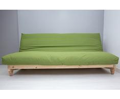 Futon On Line Divano letto Fresh, Naturale, Copertina verde, 200 x 140 cm.