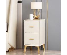 Comodino Comodini Comodino Moderno Comodino in Pelle da Comodino Superficie + Struttura in Legno Massello Comodino con 2 Cassetti di Stoccaggio, Nessuna Assemblaggio (Size:40 * 35 * 55CM,Color:White)