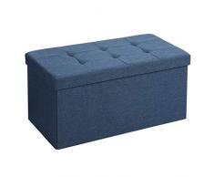 SONGMICS Cassapanca, Pouf Panca Contenitore con Coperchio Sollevabile, Adatto per Camera da Letto Corridoio Soggiorno, capacità di 80 Litri, Regge Fino a 300 kg, Blu Scuro LSF47IN