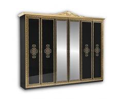 Stella Trading Eliza, Reale Specchio e Molto capiente, Versatile Armadio con Ante sospese, Design Barocco, Nero, Oro, ingegnerizzato Materiale: Legno HDF melamina, 282 x 232 x 60 cm