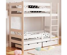 WNM Group Sophie Letto a Castello per Bambini con Due Cassetti In Legno Massello Due Colori Telaio Letto Inclusa 180X80