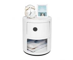 Zerone Comodino Rotondo Contenitore,Contenitore con 2 Elementi,Cassettiere,Comodino Moderno Cavalletto Lato Camera da Letto Multifunzionale Bianco