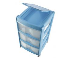 Tontarelli Bambù Plus Cassettiera con 3 Cassetti Alti, Plastica, Trasparente/Azzurro, 39.5x38.5x66.5 cm