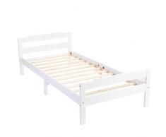 Letto singolo telaio con doghe Cairns legno di pino massiccio 204x98x65cm ~ bianco
