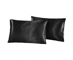 Jadpes Federa da Letto, Federa di Lusso Morbida e setosa in Raso Nero con Cerniera, Ideale per Capelli e Pelle(#2)
