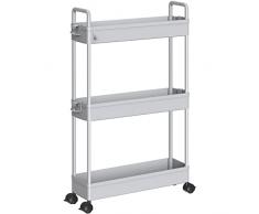SOLEJAZZ Carrello portaoggetti a 3 livelli Carrello portaoggetti scorrevole estraibile Carrello portaoggetti mobile per scaffali per cucina, bagno, lavanderia, camera da letto, spazi ristretti, grigio