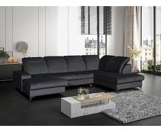 Vente-unique - Divano letto panoramico in Velluto Antracite - Angolo a destra - SANTANA