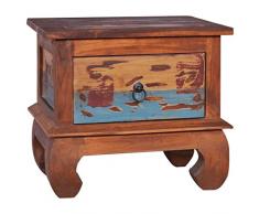 SKM Comodino 45x35x40 cm in Legno Massello di Recupero