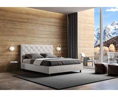 IMAGO FACTORY Elisa - Letto Contenitore Matrimoniale (160cm) Salvaspazio - Rivestimento in Ecopelle, Rete con Doghe in Legno, Materasso non Compreso, Bianco