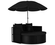 VidaXL - Letto da giardino con ombrellone in polyrattan, colore nero