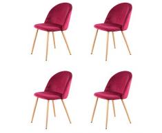 Sim Luxury Sedie da Pranzo in Velluto Vintage con Gambe in Metallo Finitura Naturale, per Soggiorno, Camera da Letto, Cucina, Rosso, 4 Pezzi