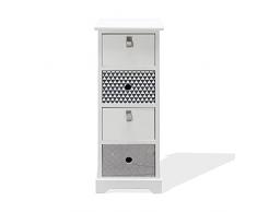 Rebecca Mobili Settimino Comodino, Mobiletto Piccolo Bagno, Bianco Grigio, 4 Cassetti, Moderno, Legno Mdf, Ingresso Camera - Misure: 76 x 30 x 25 cm (HxLxP) - Art. RE6599