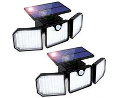 Luce Solare LED Esterno, GolWof 2 Pezzi 3 Teste Lampade Solari con Sensore di Movimento 270° Illuminazione Lampada Solare da Parete IP65 Impermeabile Luci Solari per Giardino Cortile Garage