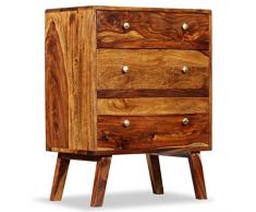 vidaXL Legno Massello di Sheesham Armadietto Laterale 3 Cassetti Artigianale Robusto Elegante Comodino Mobiletto Cassettiera 60x35x76 cm