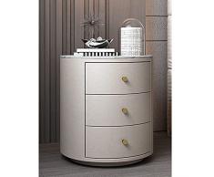 MRDAER Comodino in Pino, Comodino Semplice, Comodino Rotondo con 3 cassetti, Comodino Camera da Letto 47 * 47 * 50 cm (Colore: Bianco Sporco)