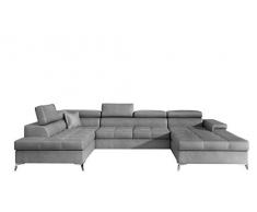 E- MEUBLES Ampio divano angolare XXL a U panoramico letto Convertibile con Baule 6/7 Posti - in Tessuto - Soggiorno & soggiorno - RUFO (Grigio chiaro (Monolith 84), Destra)