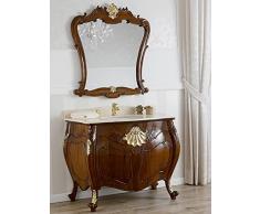 Simone Guarracino Como lavabo 2 porte e specchio stile Barocco Inglese noce particolari foglia oro marmo crema pomelli Swarovski