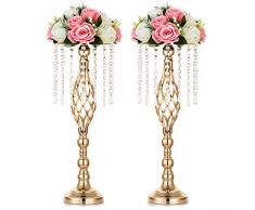 Nuptio 2 Pezzi Centrotavola Matrimonio Cristallo per Tavoli, Alto 55cm Elegante Supporto per Fiori in Metallo, Vaso da Fiori in Metallo Tavolo per Matrimoni Eventi Cene Decorazioni Casa Dellhotel