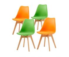 EGGREE Set di 4 Pranzo/Ufficio Sedia con Gambe in Faggio Massiccio, Sedie Senza Braccia Imbottita di Design per il Massimo Comfort, Bianco + Grigio