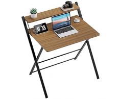 GreenForest Piccola Scrivania Pieghevole Nessun Montaggio Richiesto,75 x 52 cm Scrivania per Computer a 2 Livelli con Ripiano Tavolo Pieghevole Salvaspazio per Piccoli Spazi, Espresso