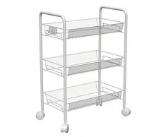 Carrello Cucina con 3 cestini Estraibili Carrello portaoggetti 4 rotelle (2 Freni) Carrello portafrutta Carrello di Servizio Salvaspazio per Ufficio, casa, Cucina, Camera da Letto, Bagno