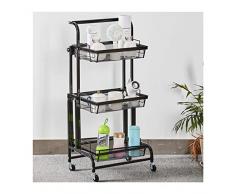 XPLKQXE Carrello di Servizio, Pieghevole Carrello di Servizio del Cesto di Stoccaggio con Rotolo, Mobile Carrello Laterale per Corridoio Cucina Bagno Balcone